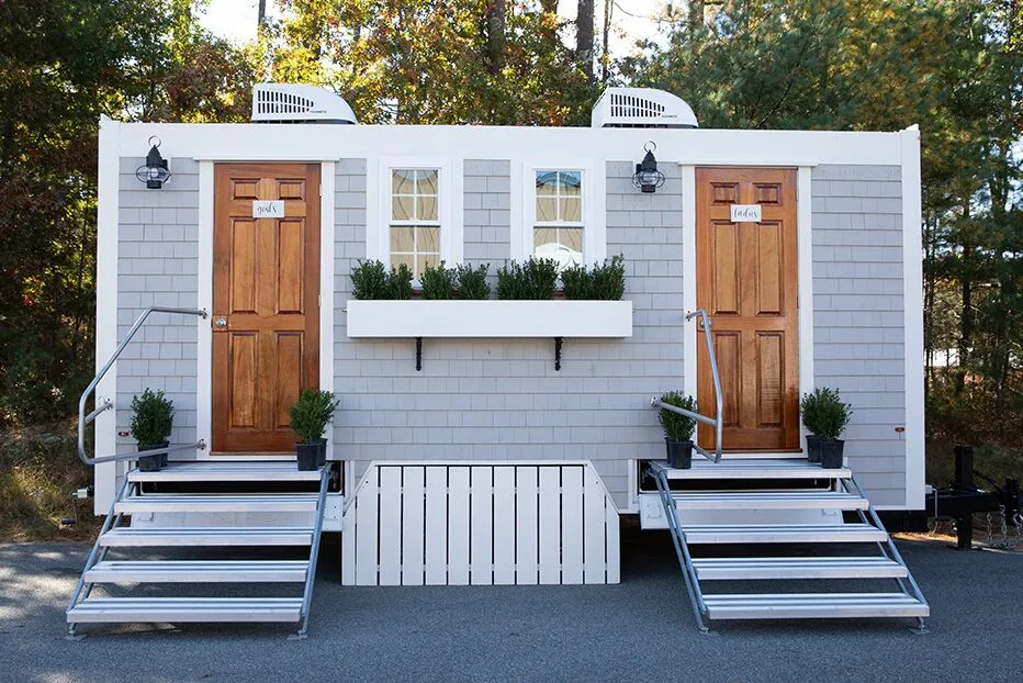 Wedding restroom units discretely staged at a venue in Winchester, Tennessee